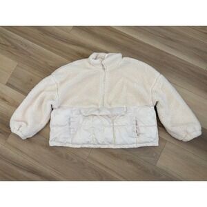 Fabletics Womens Pullover 2X Cream Sherpa Puffer Half Zip‎ Jacket